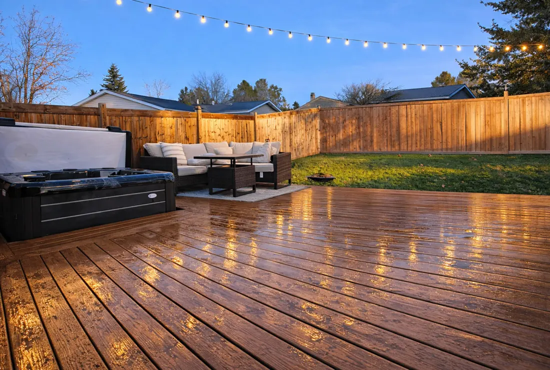Fiberon composite deck with built in hot tub