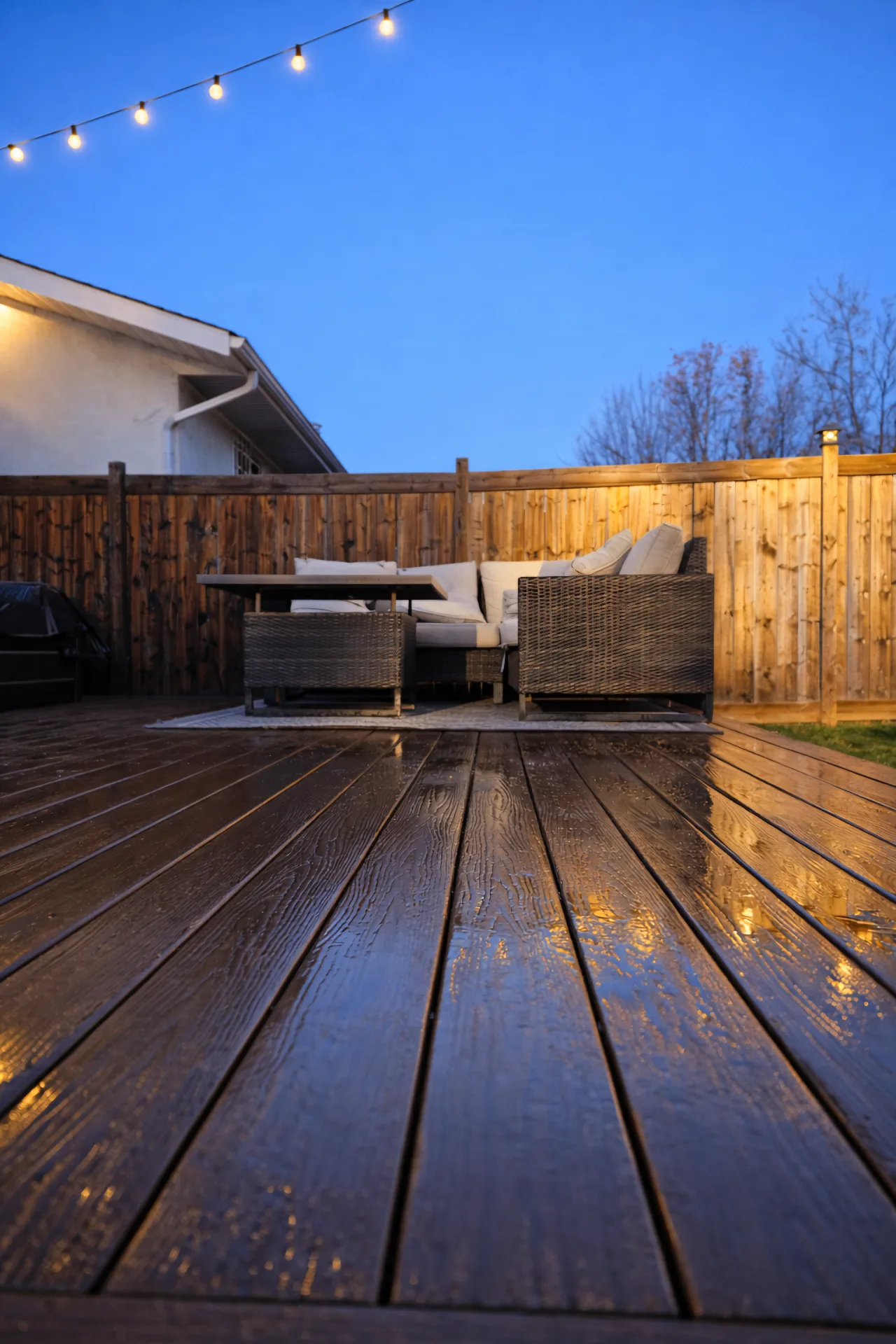 Custom cedar deck with integrated lighting built by D3 Decks & Fences in Edmonton
