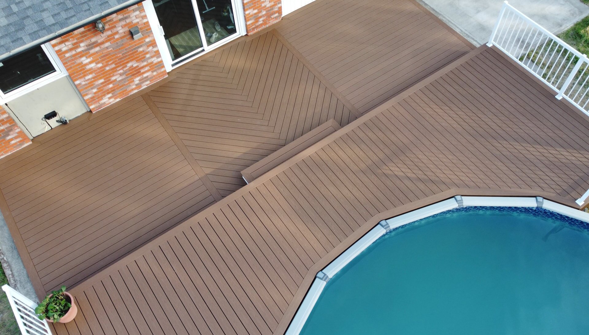 Custom composite deck built in Edmonton at dusk